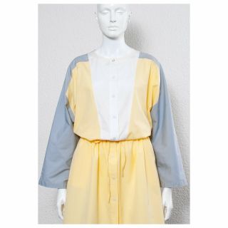 Fab Vintage 1970s Yellow Grey Guy Laroche Oversized Shirt Dress