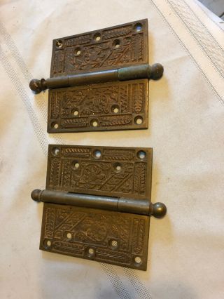 Pair Matching Brass Or Bronze Door Hinges Victorian 100 Vintage