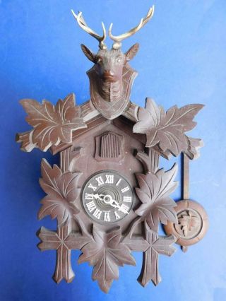 Vintage German Black Forest Hand Carved Wooden Cuckoo Clock Regula