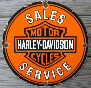 Harley - Davidson Motorcycles Vintage Porcelain Enamel Gas Oil Sales Service Sign