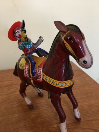 Western Hero Tin Litho Horse Clockwork Wind Up Japan 1960 