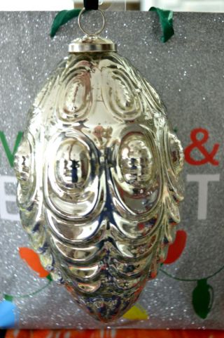 Vintage Art Deco Silver Mercury Glass Kugel Christmas Ornament Huge Egg 9.  5 