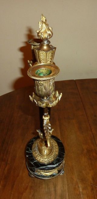 Antique French Empire Green Marble and Bronze d ' Ore Candelabra 12 inches tall 2