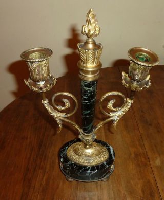 Antique French Empire Green Marble and Bronze d ' Ore Candelabra 12 inches tall 3