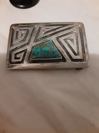 Vintage Navajo? Belt Buckle,  Sterling Silver,  Signed