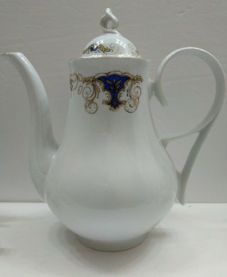 Camina Fine Porcelaine Tea Set White with Blue and Gold Trim 2