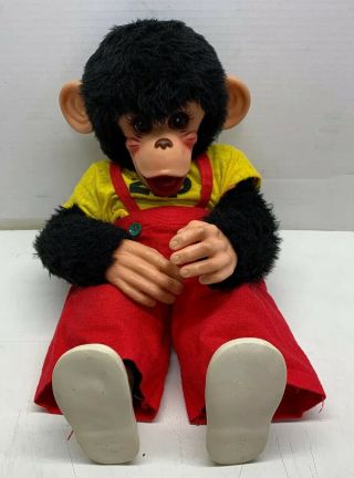 Vintage Rushton Zip The Chimp 20” Doll Monkey Rubber Face,  Hands,  Ears And Shoes