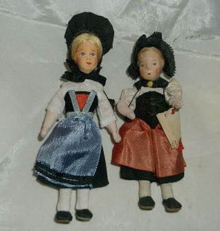 2 Vintage 1950s German 5 " Erna Meyer Dollhouse Dolls - Stockinette Doll