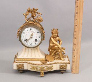 19thc Antique Japy Freres French Marble & Gilt Bronze Jester Cherub Clock,  Nr