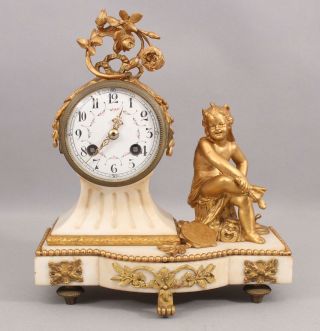 19thC Antique JAPY FRERES French Marble & Gilt Bronze Jester Cherub Clock,  NR 2