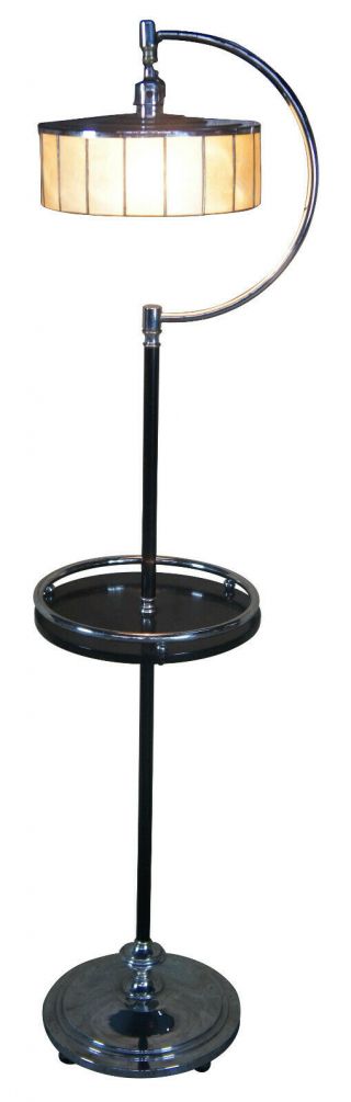 Late Art Deco Retro Black & Chrome Slag Glass Floor Lamp Smoke Stand Table 53.  5 "