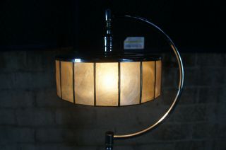 Late Art Deco Retro Black & Chrome Slag Glass Floor Lamp Smoke Stand Table 53.  5 