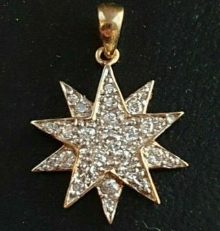 9ct Gold Vintage 26 Natural Diamonds 10 Pointed Star Charm / Pendant No Res