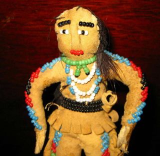 Antique Native American Plains Indian Childs Toy Doll With Real Hair