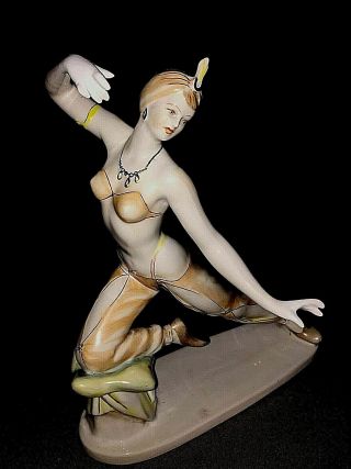 Rare Art Deco Porcelain Statue Figure Of Erotic Dancer.  Hollohaza Mark.  Hungary