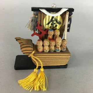 Japanese Kokeshi Doll Vtg Wooden Figurine Treasure Ship 7 Lucky Gods Kf196