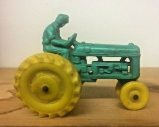Antique Auburn Plastic/rubber Farm Tractor Green With Yellow Wheels