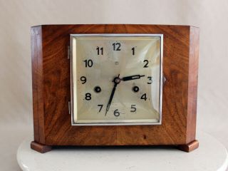 Junghans Art Deco Bauhaus German Table Clock Two Tone Burlwood 1920