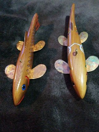 2 Jay Mcevers Fish Decoys Lure Fishing Folk Spearing Rod Ice Tackle Carved Wood