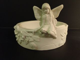 Fairy Pixie 3 Wick Candle Holder Ivory Porcelain Bisque Partylite Spring Song
