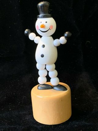 Christmas Snowman Thumb Wooden Puppet Push Button Collapsible Stocking Stuffer