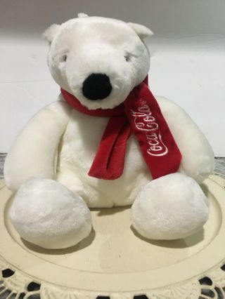 9” Boyds Holiday Coke Coca - Cola Polar Bear White Plush Stuffed Animal Toy Scarf
