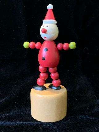 Vintage Christmas Santa Thumb Wooden Puppet Push Button Collapsible Toy