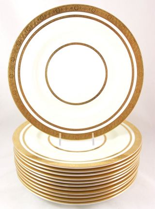 Set (s) 6 Gold Encrusted Dinner Plates Vintage Minton China H4050 Flowers Cream