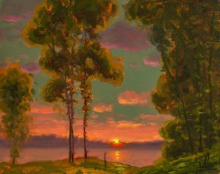 Max Cole Art Oil Painting Landscape Signed Vintage Antique Style Old Dutch Sun 4