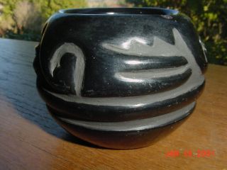 Vintage Santa Clara Pueblo Indian Carved Black Pottery Bowl