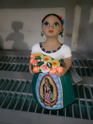 Virgin Mary Ceramic Navarro Mexican Folk Art Lupita Doll 90 Hand Crafted