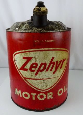 Zephyr Red And White Vintage 5 Gallon Motor Oil Tin Can