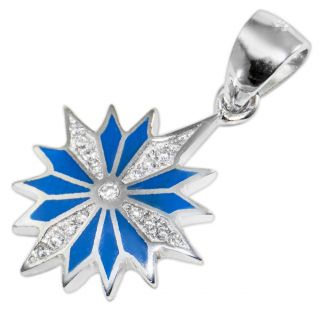 Silver 925 With Blue Enamel Star Of Bethlehem Cross Jerusalem Pendant Necklace