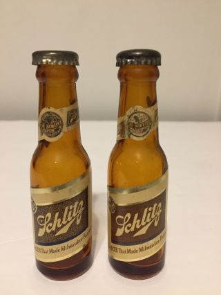 Schlitz Beer Bottles Salt And Pepper Shakers Shaker Vintage Glass Bottle Old Vc5