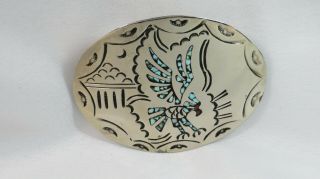 Authentic Hand - Crafted Leander Nezzie Belt Buckle - Turquoise Inlay