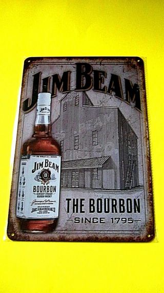 Jim Beam Metal Tin Bourbon Whiskey Sign Home Garage Bar Pub Wall Decor Plaque