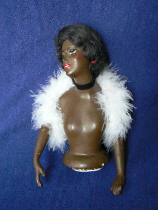 Antique Rare German Black Half Doll With Arms Large 6.  5 