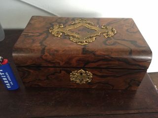 Antique English Burl Walnut Jewelry Box Ca 1860,  Victorian Spalding Chicago Aafa