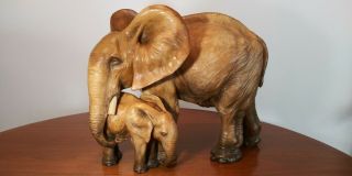 Antique Guido Cacciapuoti Large Ceramic Sculpture Elephant & Baby Signed