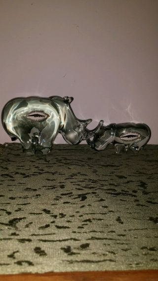 Ngwenya Glass Handmade Rhinoceros - 2 Piece Mom & Baby - Swaziland