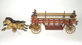 Wonderful Harris Horse Drawn Hook & Ladder Wagon Cast Iron No.  151 (dakotapaul)