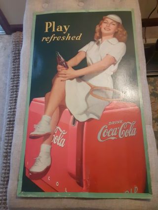 Vintage 1940s Coca Cola Cardboard Sign Cond.  27 " - 16 "