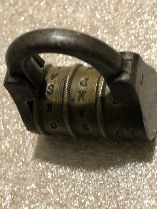 Vintage Antique Brass 3 Wheel Letter Combination Lock.  Mystery.  No Combo.