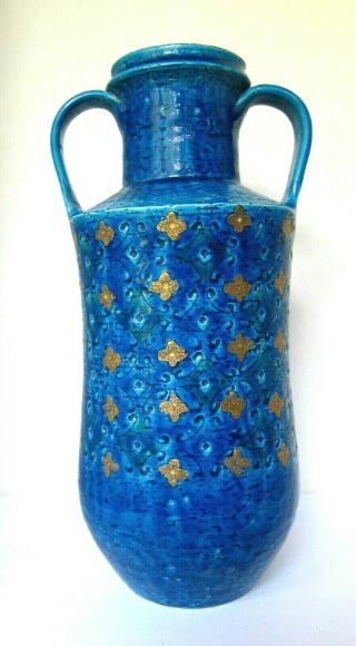Rare Vintage Aldo Londi Rimini Blue Bitossi Vase 12” Tall