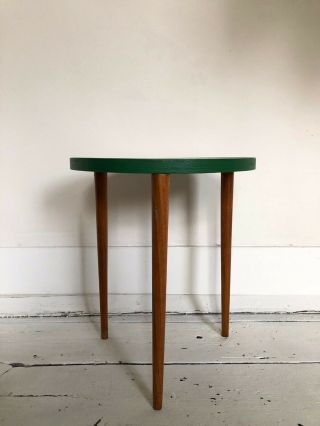 Vintage Mid Century Teak Plant Stand Display Side End Table W/ Painted Green Top