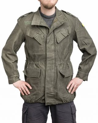 Vintage Belgian Army M64 Parka Jacket Military Olive Khaki Cotton Coat Field