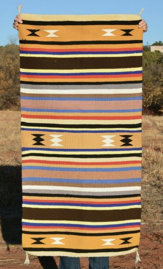 Vintage Navajo Indian Colorful Striped Double Saddle Blanket Rug - 60 " X 30.  5 "