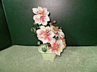 11 " Vintage Chinese Asian Jade Green Pink Glass Flower Bonsai Tree Celadon Pot