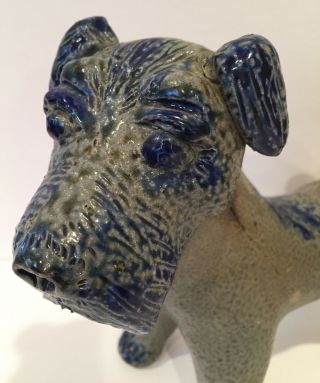 Billy Ray Hussey Stoneware Terrier Dog Southern Folk Art Blue Decorate Stoneware