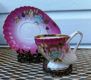 Antique Imperial Russian Kuznetsov Hand Painted Victorian Shell Tea Cup Saucer